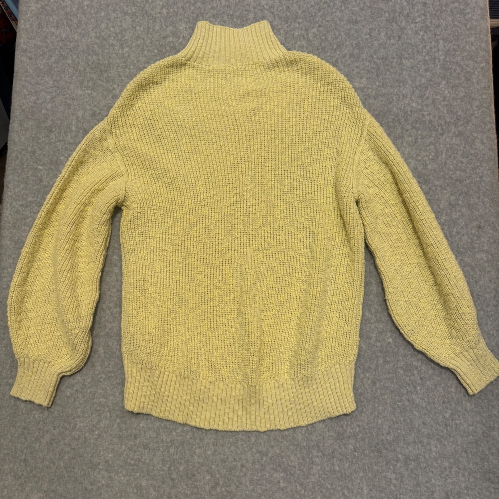 Aerie Women Yellow Cotton Chunky Popcorn Knit Mock Neck Sweater Size Medium - Picture 7 of 8